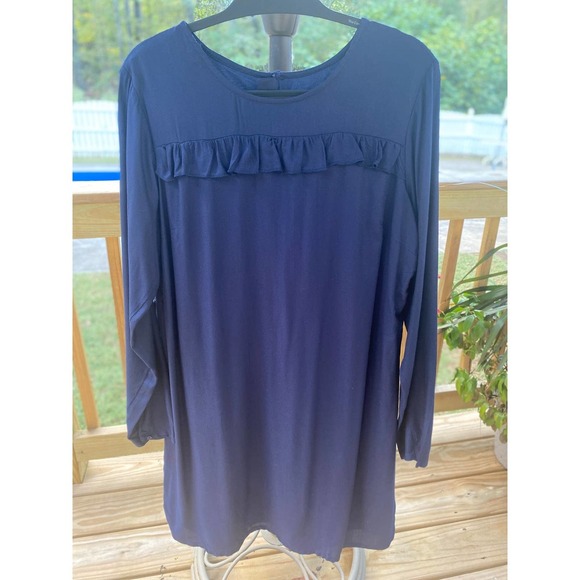 Old Navy Dress Large Long Sleeve Ruffled Navy Blue NEW - Picture 1 of 8